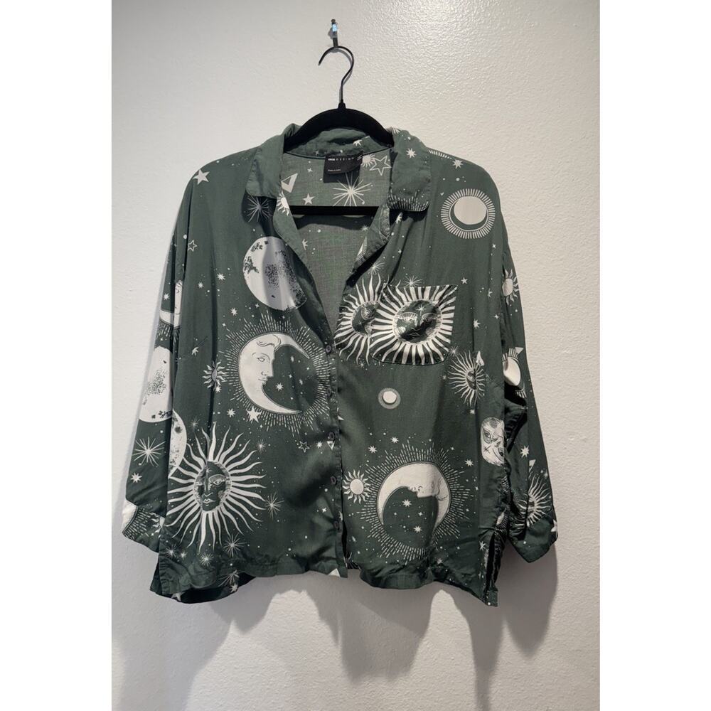 ASOS‎ Design Size US8 Celestial Button Front Top Green White Festival Boho